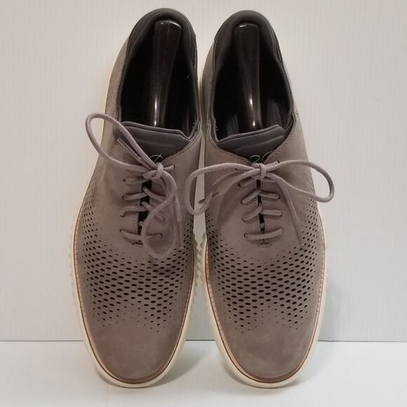 Cole Haan Men 2.ZeroGrand Lined Laser Wingtip Oxford Gray Leather Sz 8.5M C23814